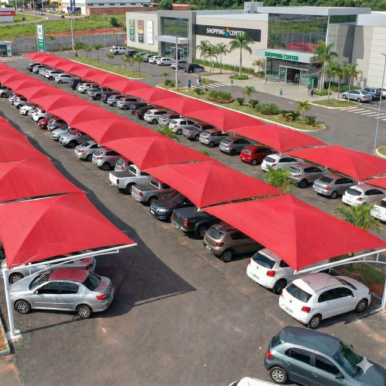 Toldo Sombrite instalado em área externa para gerar sombra e ventilação natural com proteção contra raios solares.